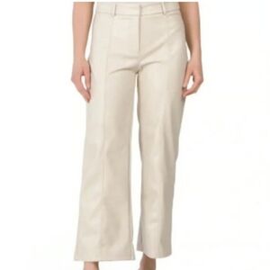 7 For All Mankind Cream Cropped High Rise Faux Leather Pants